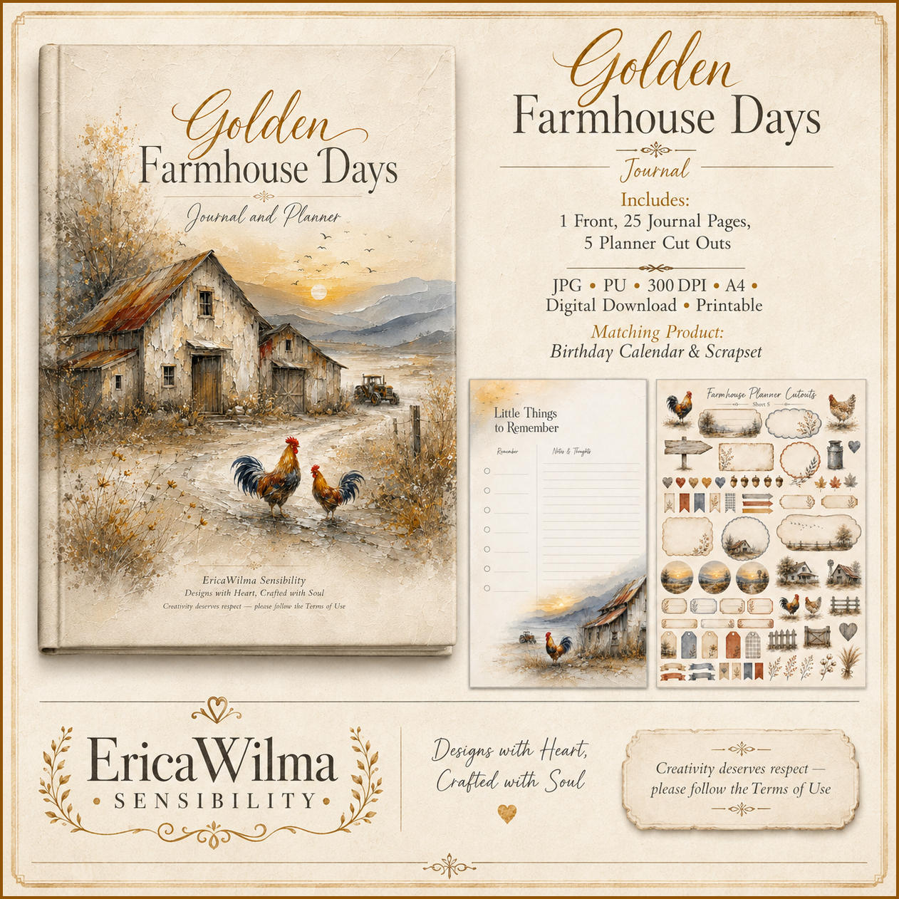 (image for) EW AI Golden Farmhouse Days - Journaling Planner 2026